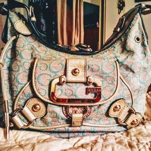 Guess logo hobo bag purse cream mint